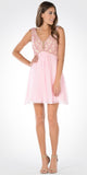 V-Neck Empire Waist Embellished Bodice Pink Party Dress Short