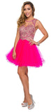 Juliet 761 Fuchsia Short Prom Dress Embellished Bodice with Keyhole
