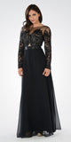 Black Long Sleeves Illusion Beaded Bodice A-line Formal Dress
