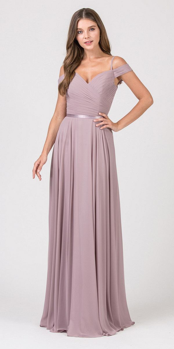 Eureka Fashion 7611 Cold-Shoulder Long Formal Dress Mocha
