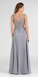 Poly USA 7644 Appliqued Illusion Bodice Silver Long Formal Dress Sleeveless