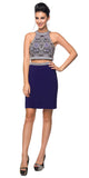 Tanzanite Blue Halter Two-Piece Homecoming Dress Sheer Beaded Back