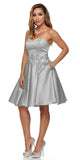 Juliet 769 Silver Embellished Waist Short Homecoming Dress Strapless