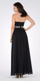 Black Strapless Embellished Waist A-line Prom Dress Long