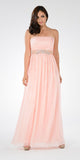 Blush Strapless Embellished Waist A-line Prom Dress Long