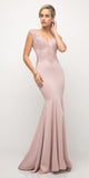 Cinderella Divine 770 Dusty Rose V-Neckline Lace Bodice Fit and Flare Evening Gown