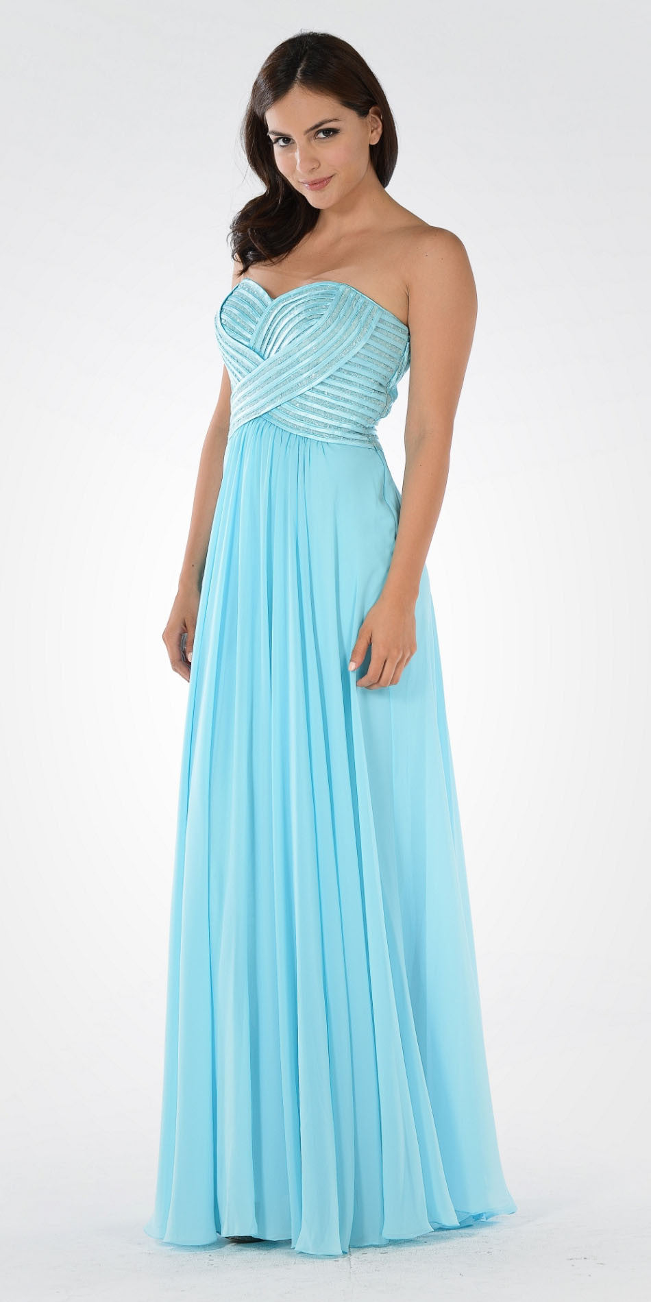 Aqua Sweetheart Neck Sequined Bodice Long Formal Dress