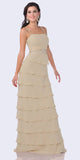 Cinderella Divine 7731 Modest Floor Length Gold Formal Dress Tiered Skirt Layered Jacket