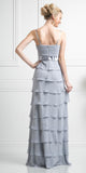 Modest Floor Length Silver Formal Dress Tiered Skirt Layered Jacket