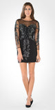 Black/Silver Sheer Embellished Sleeves Short Illusion Party Dress