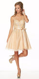 Sequins Embellished Bodice Illusion Short Prom Dress Gold