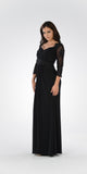 Black Pleated Bodice Appliqued Waist and Sleeves Formal Dress Long