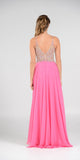 Poly USA 7826 - Halter Beaded Bodice A-Line Chiffon Long Prom Dress Hot Pink