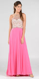 Poly USA 7826 - Halter Beaded Bodice A-Line Chiffon Long Prom Dress Hot Pink