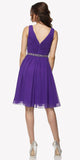 Juliet 786 Ruched V-Neck Cocktail Dress Embellished Waist Purple