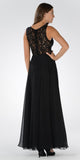 Lace Bodice Sleeveless A-Line Formal Dress Black Long Mesh Side Cut Outs