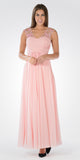 V-Neck Embellished Pleated Bodice Empire Waist Formal Dress Long Blush