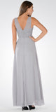 Gray V-Neck Ruched Bodice Empire Waist Chiffon Long Bridesmaids Dress