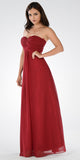 Sweetheart Strapless Ruched Bodice Lace Up Back Long Bridesmaids Dress Burgundy