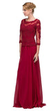 Burgundy Appliqued Long Formal Dress Mid-Length Sleeves