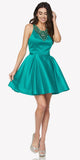 Green Beaded Scoop Neck Short Satin Prom Dress Illusion Back Sleeveless