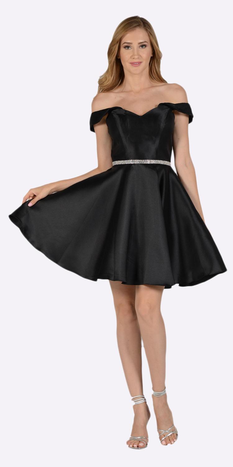 Black Off Shoulder A-Line Short Homecoming Dress