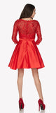 Lace Sequins Top Mid-Length Sleeves A-Line Short Prom Dress Red