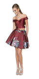 Burgundy Print Skirt Two-Piece Homecoming Dress Off-Shoulder