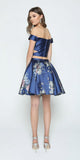 Navy Blue Print Skirt Two-Piece Homecoming Dress Off-Shoulder