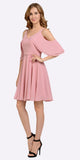 Mauve Short Party Dress Cold Shoulder with Flutter Sleeves