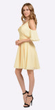 Yellow Short Party Dress Cold Shoulder with Flutter Sleeves