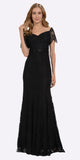 Poly USA 8030 Off Shoulder Lace Fit and Flare Evening Gown Black