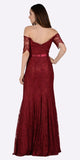 Poly USA 8030 Off Shoulder Lace Fit and Flare Evening Gown Burgundy