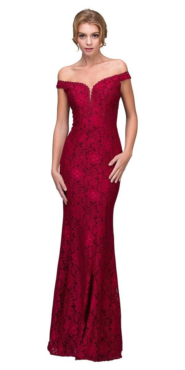 Burgundy Mermaid Style Long Formal Dress Off Shoulder
