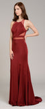 Poly USA 8054 Burgundy Mermaid Long Prom Dress with Sheer Cut-Outs
