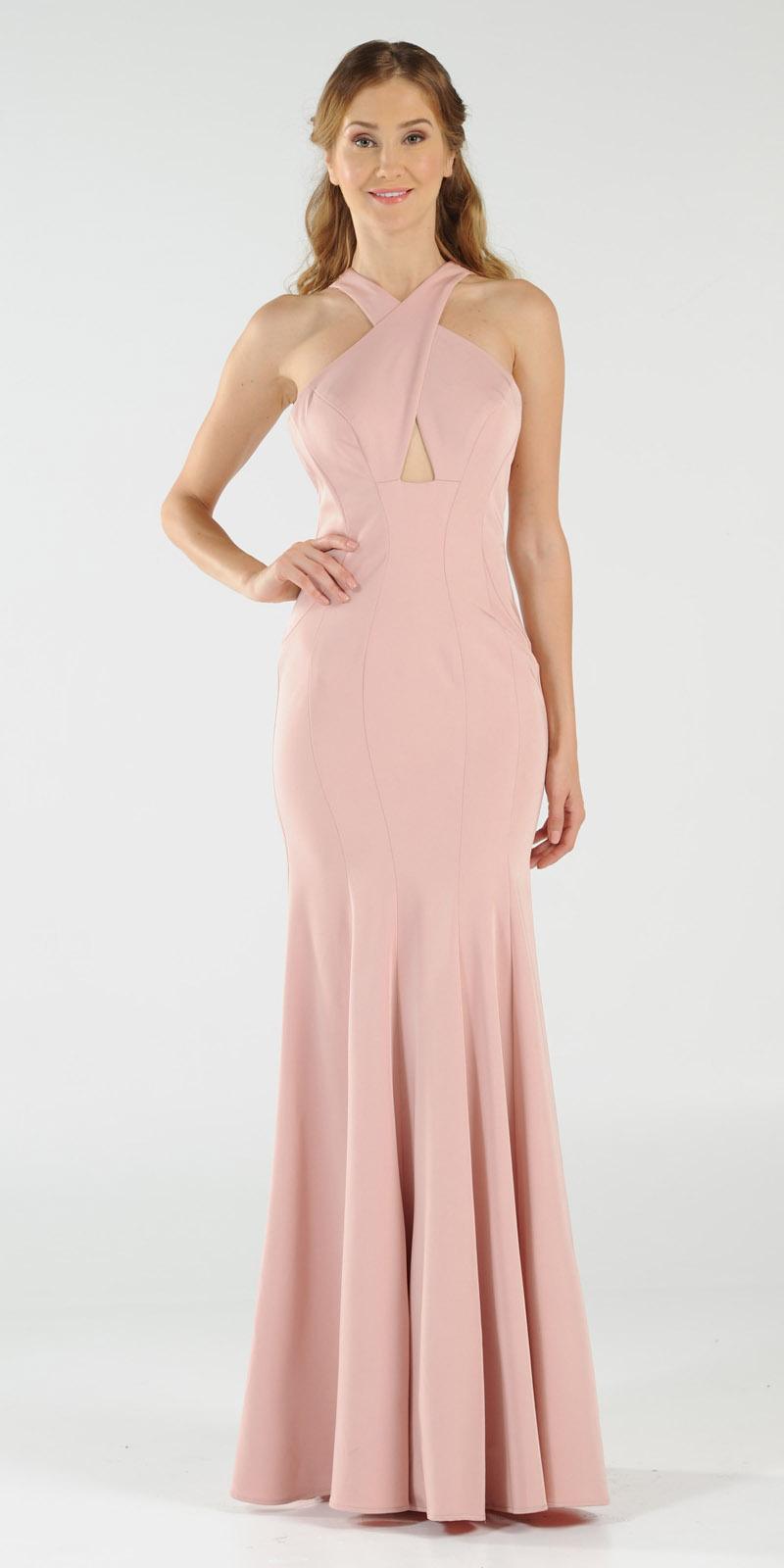 Mauve Keyhole Bodice Fit and Flare Long Formal Dress