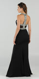 High Neckline Embellished Evening Gown Keyhole Bodice Black