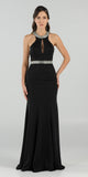 High Neckline Embellished Evening Gown Keyhole Bodice Black
