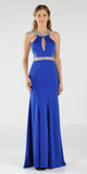 High Neckline Embellished Evening Gown Keyhole Bodice Royal Blue