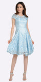 A-line Short Sleeves Appliqued Knee Length Cocktail Dress Blue