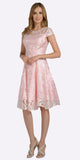 A-line Short Sleeves Appliqued Knee Length Cocktail Dress Blush