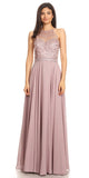 Mocha Halter A-line Long Formal Dress Lace Appliqued Bodice