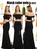 Black Two-Piece Long Prom Dress Off-Shoulder with Slit