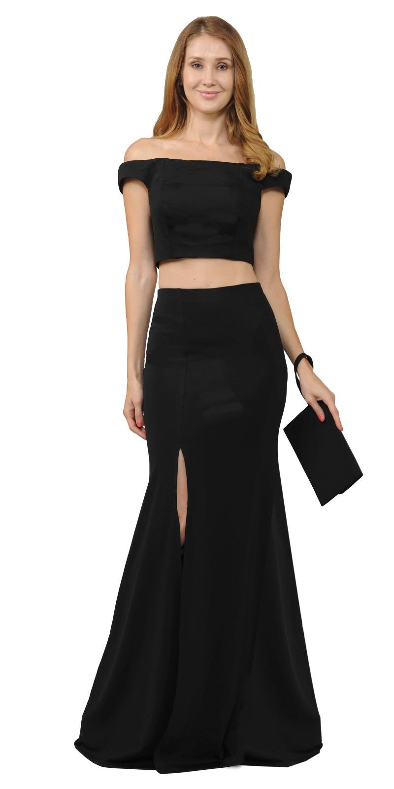 Off-Shoulder Mermaid Long Prom Dress Two-Piece Black