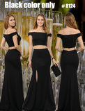 Off-Shoulder Mermaid Long Prom Dress Two-Piece Black