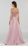 Mauve Off-the-Shoulder Beaded Long Prom Dress with Pockets
