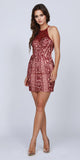 Halter Fitted Short Homecoming Dress Cut-Out Back Burgundy