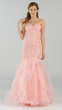 Strapless Tiered Mermaid Long Prom Dress Embroidered Blush