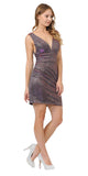 Red Metallic Short Party Dress with V-Neck and Back
