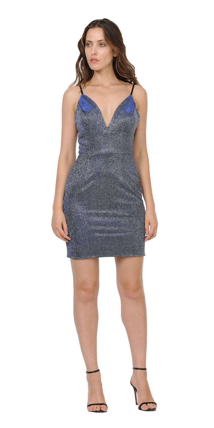 V-Neck Short Party Dress with Spaghetti Strap Royal Blue